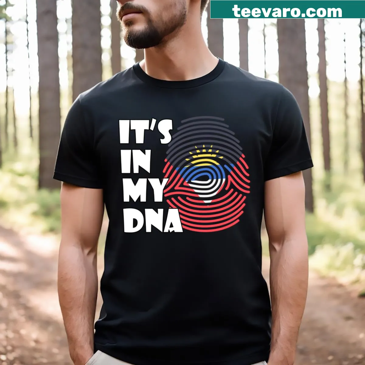 T-shirt celebrating Antigua and Barbuda with 'It's In My DNA' phrase — on a men's t-shirt