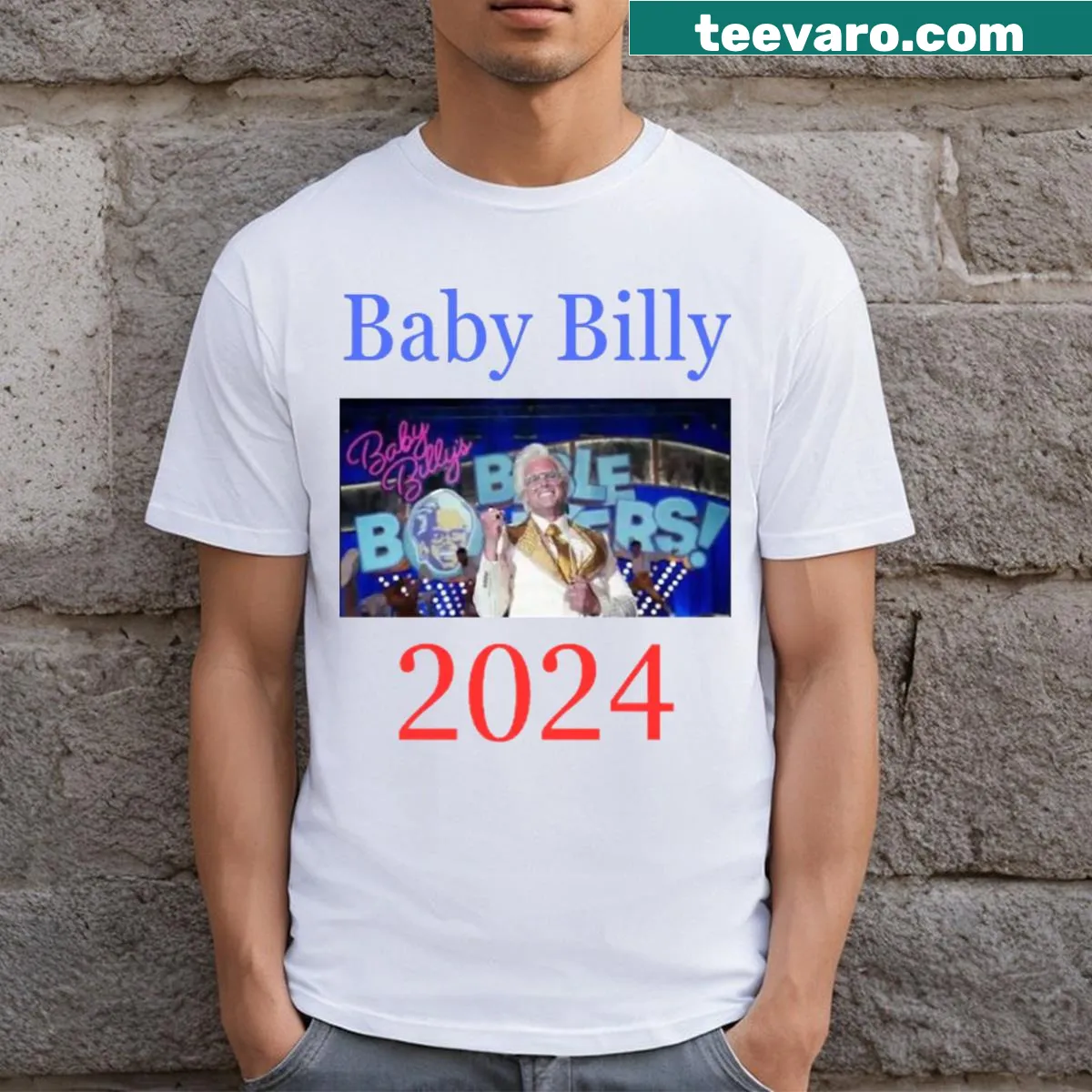 Whimsical Baby Billy 2024 T-shirt designed for expectant parents — on a men's t-shirt