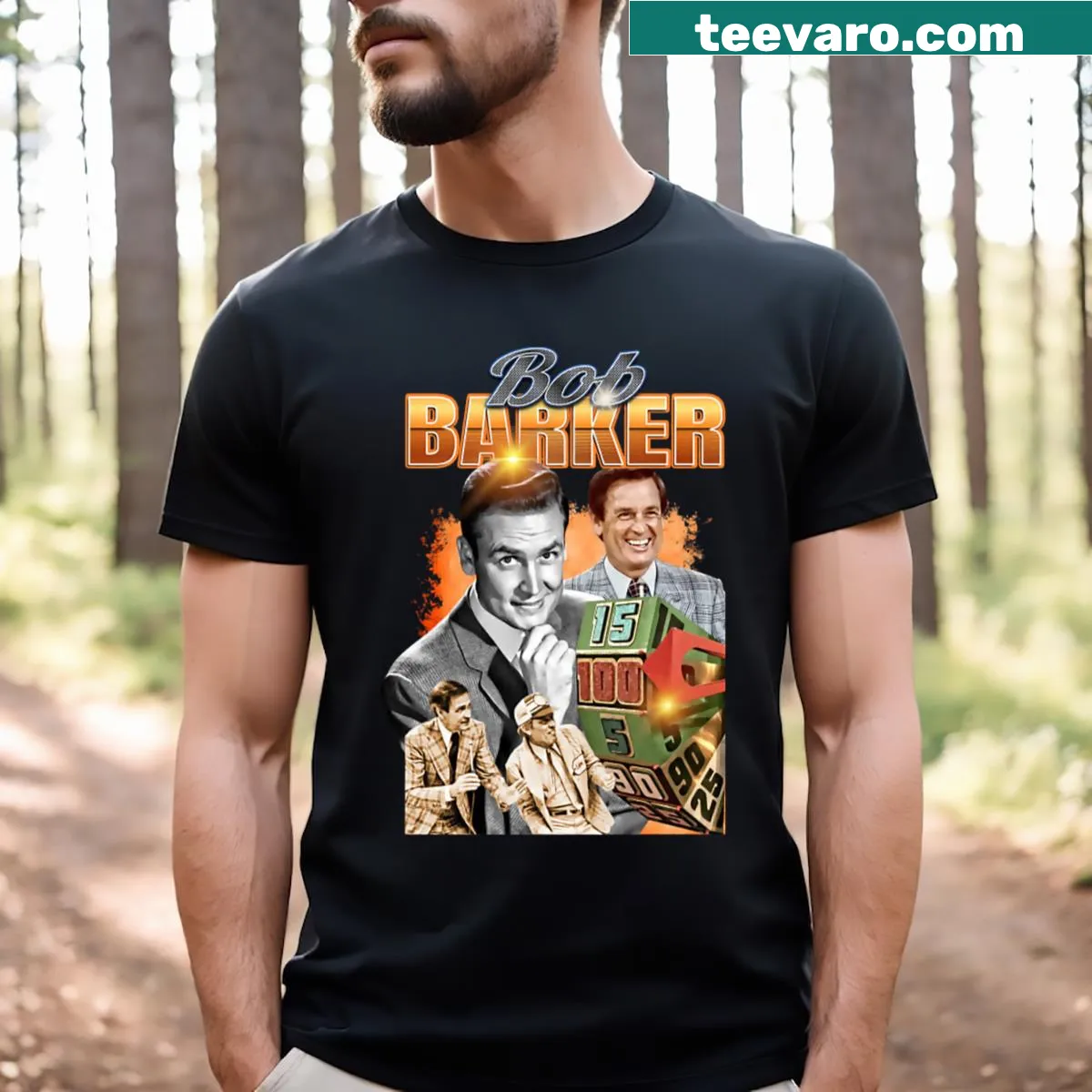 Bob Barker tribute shirt with simple design — on a men's t-shirt