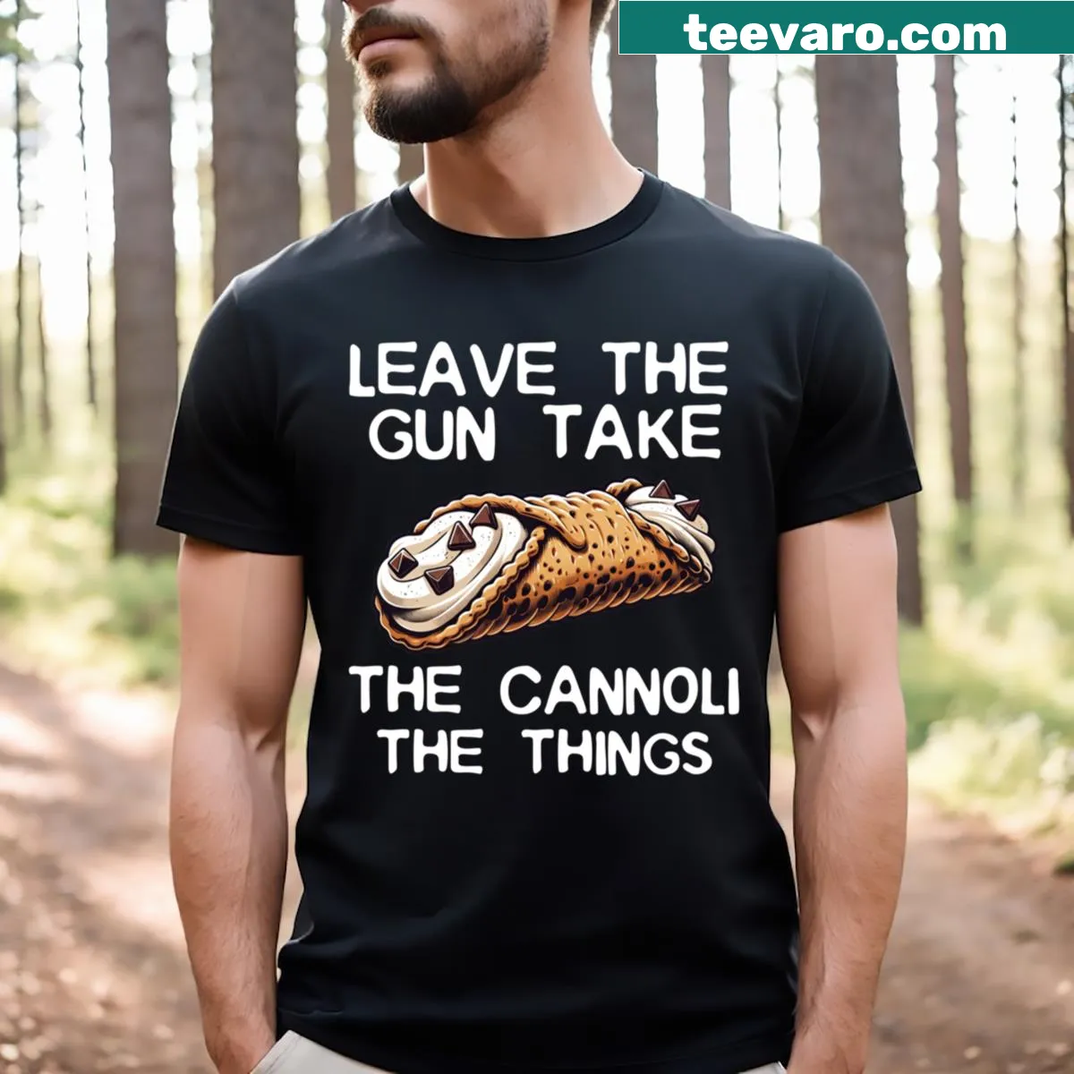 Funny T-shirt for cannoli lovers with playful pastry-themed text — on a men's t-shirt