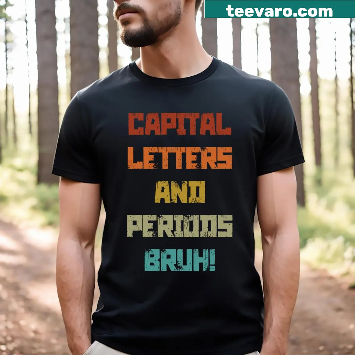 Funny teacher t-shirt with a grammar-related design — on a men's t-shirt