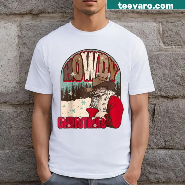 Cartoon Santa Claus in western style on a Cowboy Christmas T-shirt