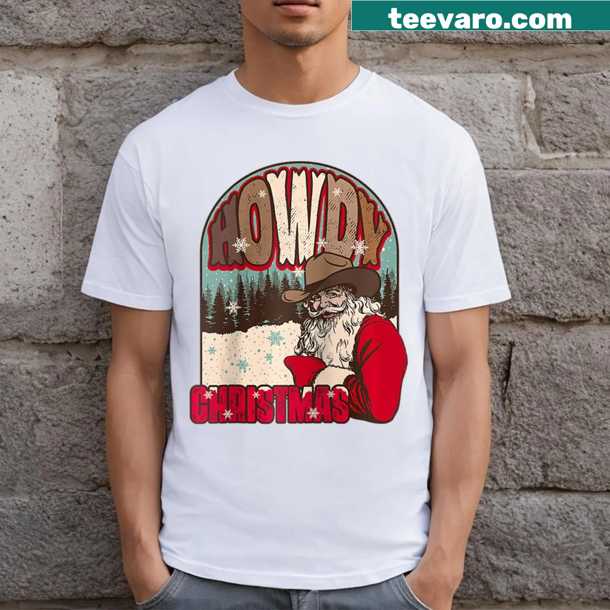 Cartoon Santa Claus in western style on a Cowboy Christmas T-shirt — on a men's t-shirt