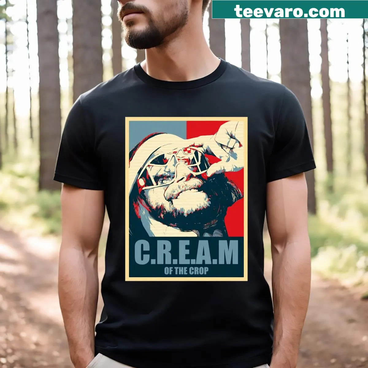 Minimalist typography on a cream essential t-shirt — on a men's t-shirt