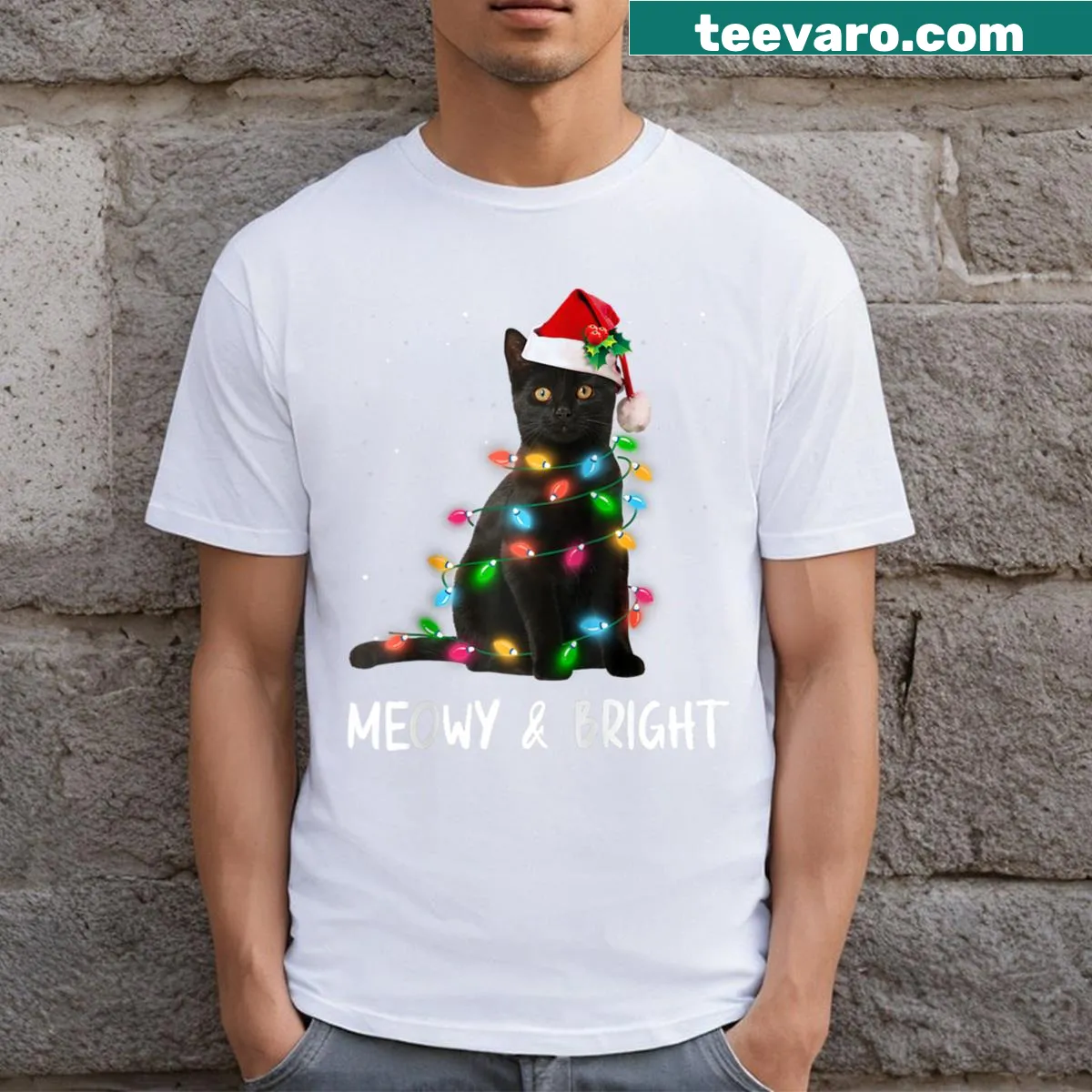 Playful cat with Christmas trees on a festive raglan tee — on a men's t-shirt