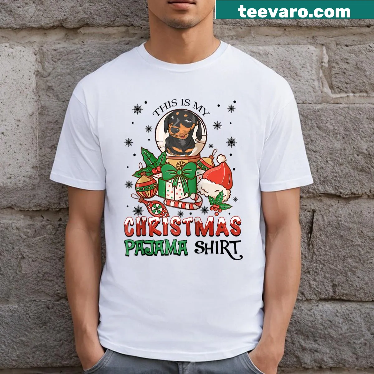 Cute Christmas raglan tee for dog moms featuring festive text — on a men's t-shirt