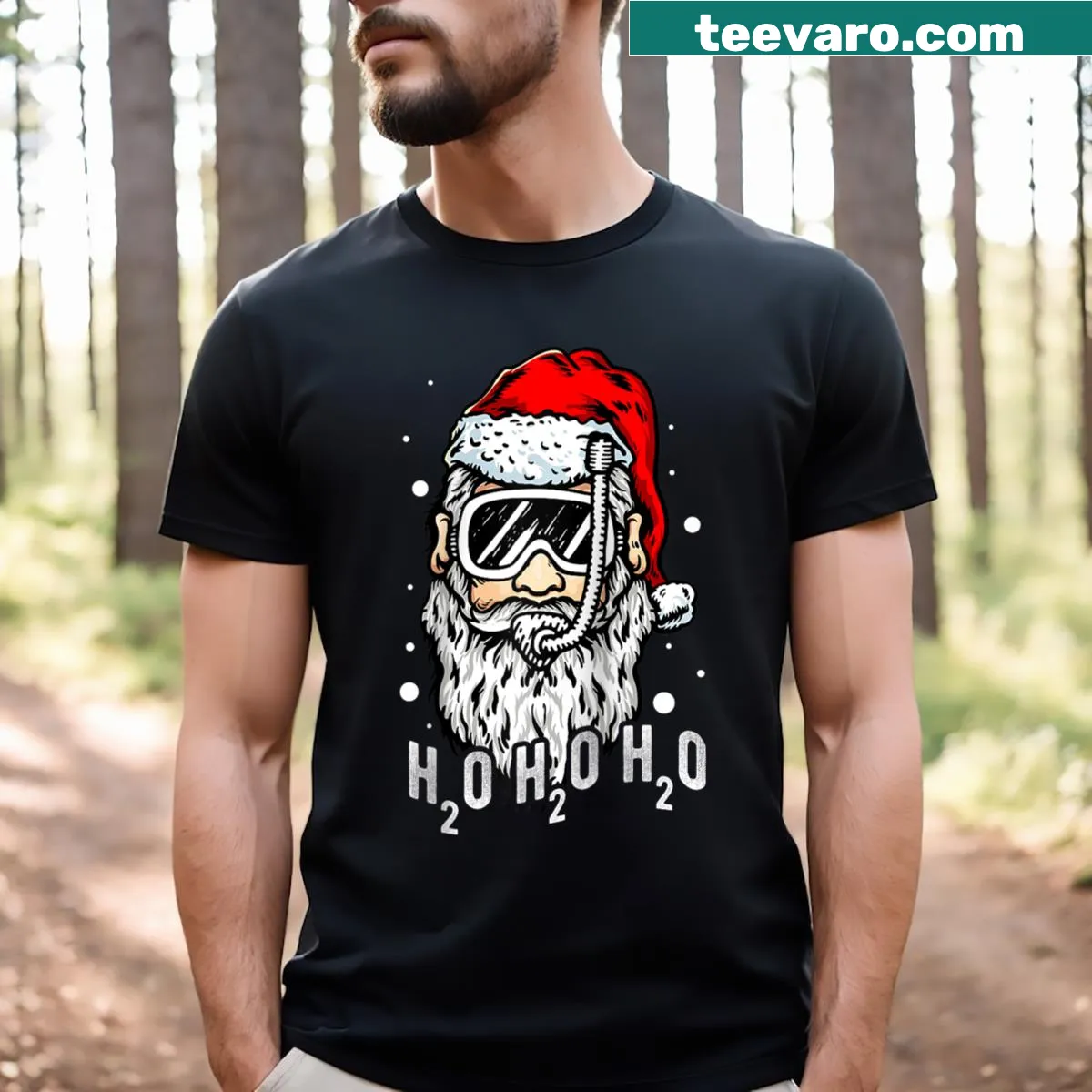 Funny diving Santa graphic on a Christmas raglan tee — on a men's t-shirt