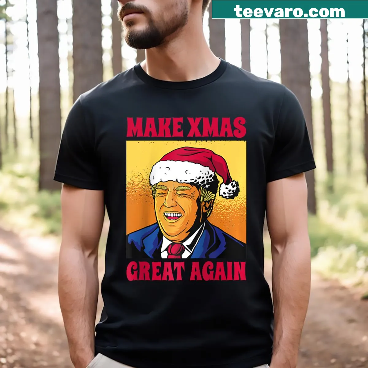 Christmas raglan tee with 'Make Xmas Great Again' slogan — on a men's t-shirt