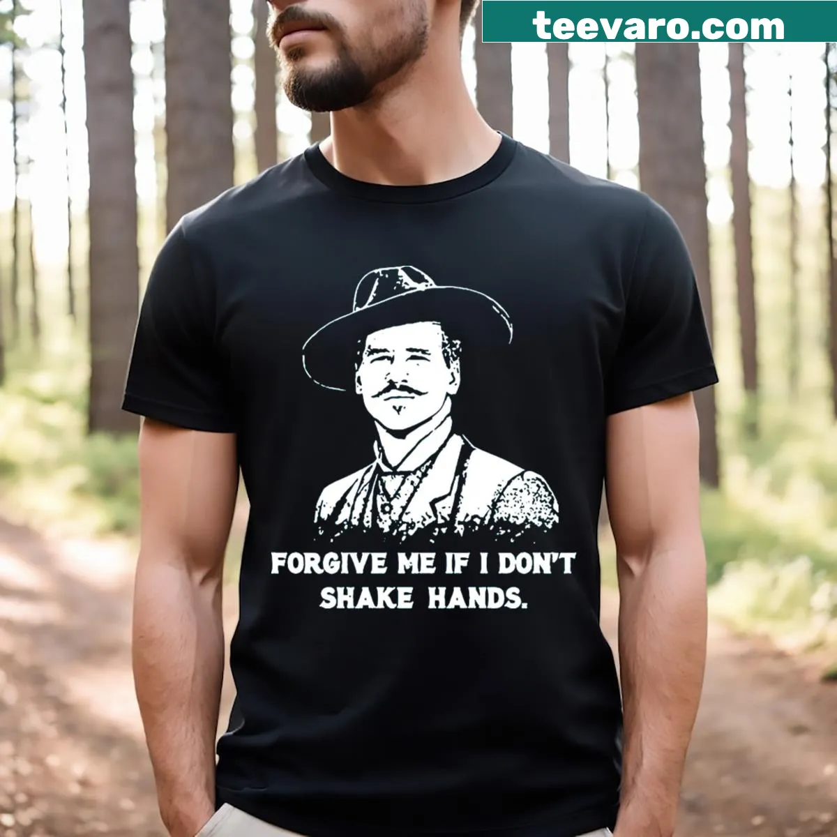 Sarcastic T-shirt with text about not shaking hands — on a men's t-shirt