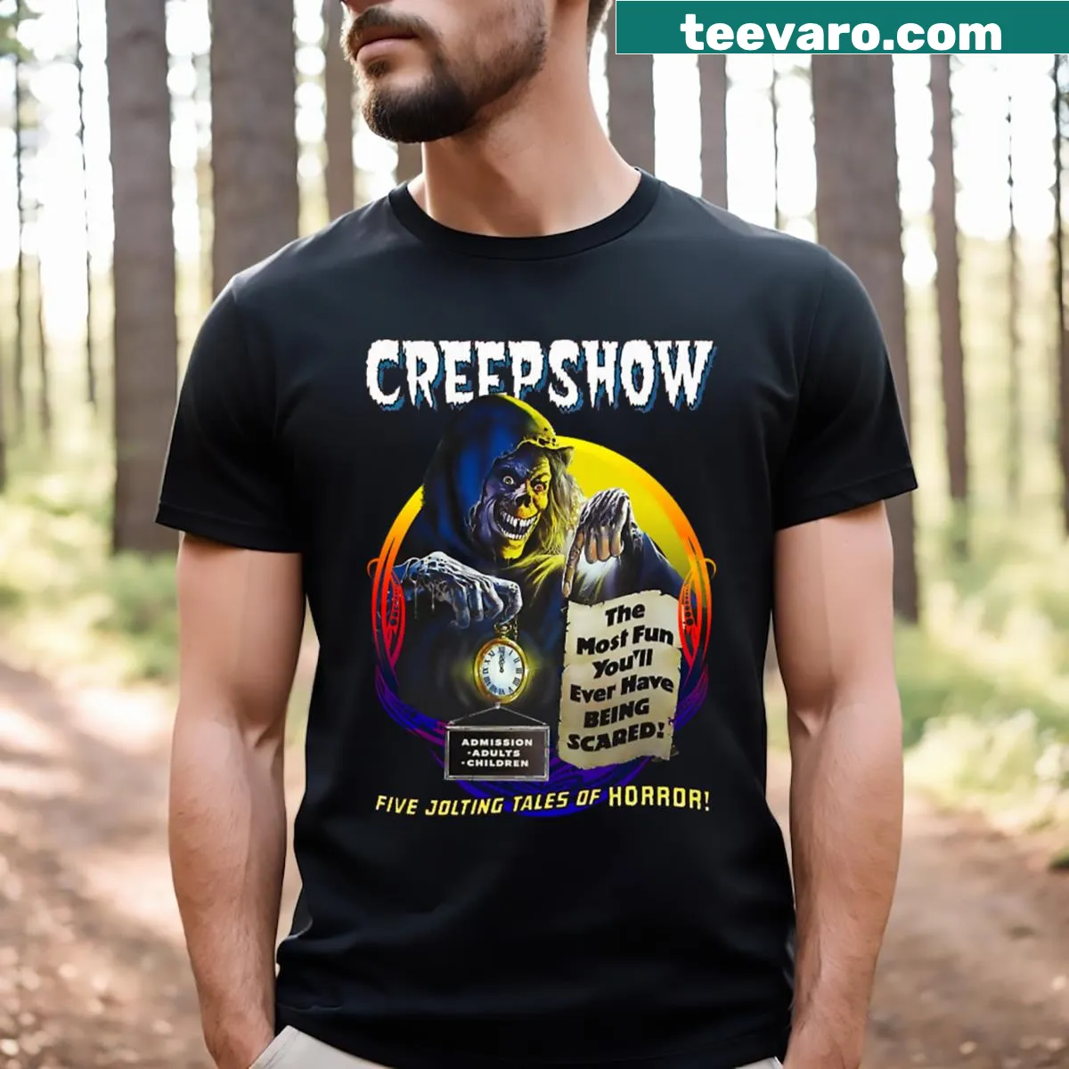 Vintage distressed Horror Creepshow 1982 T-shirt with classic imagery — on a men's t-shirt