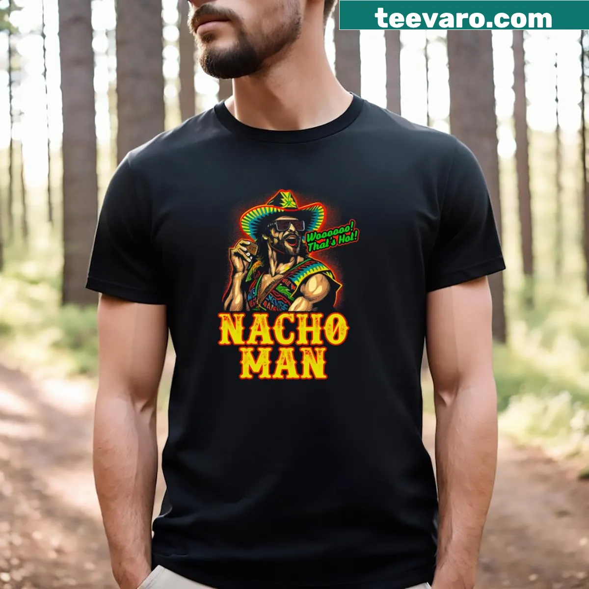 Macho Man Randy Savage tee with a humorous wrestling phrase — on a men's t-shirt