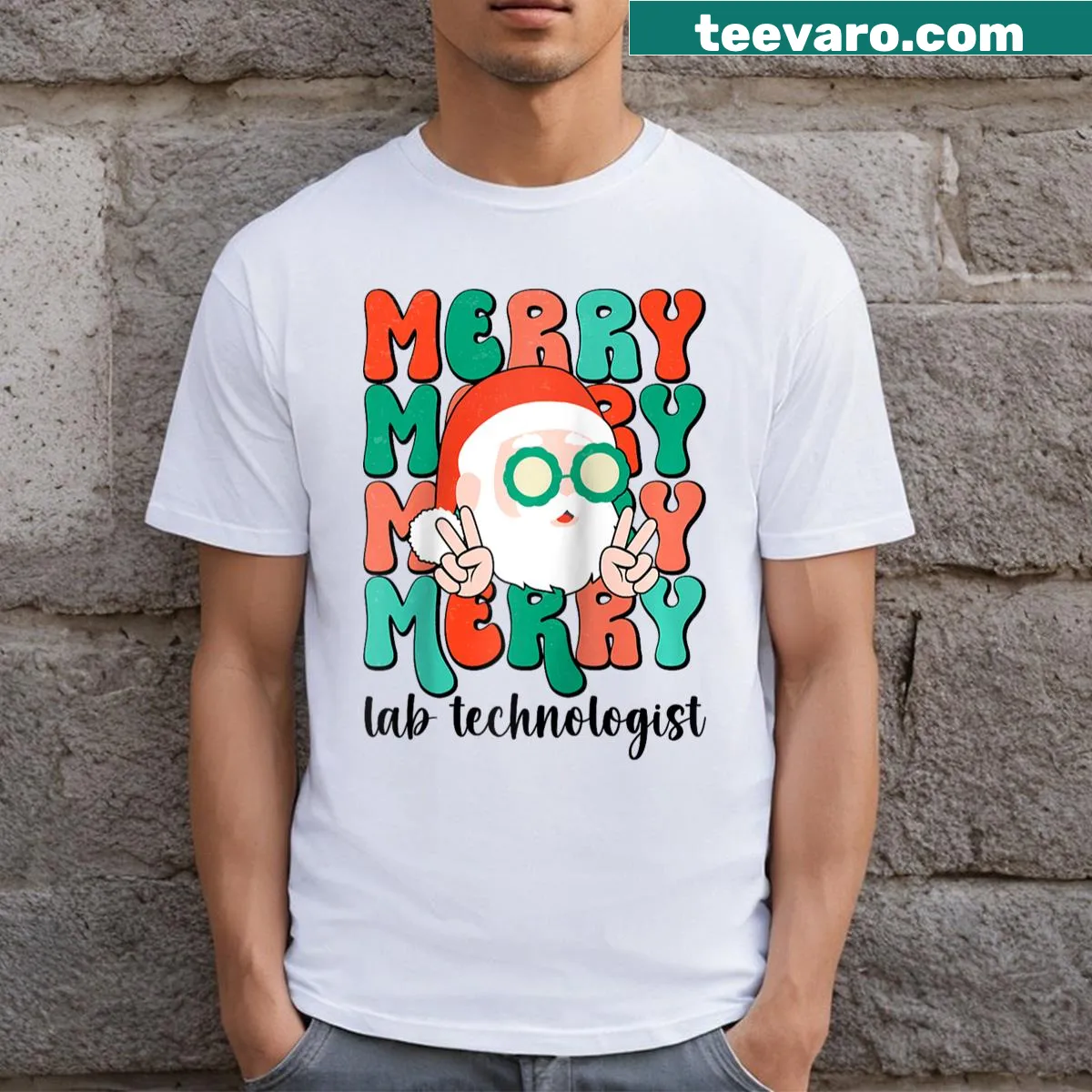 Raglan shirt with 'Merry Lab Technologist' text for lab workers. — on a men's t-shirt