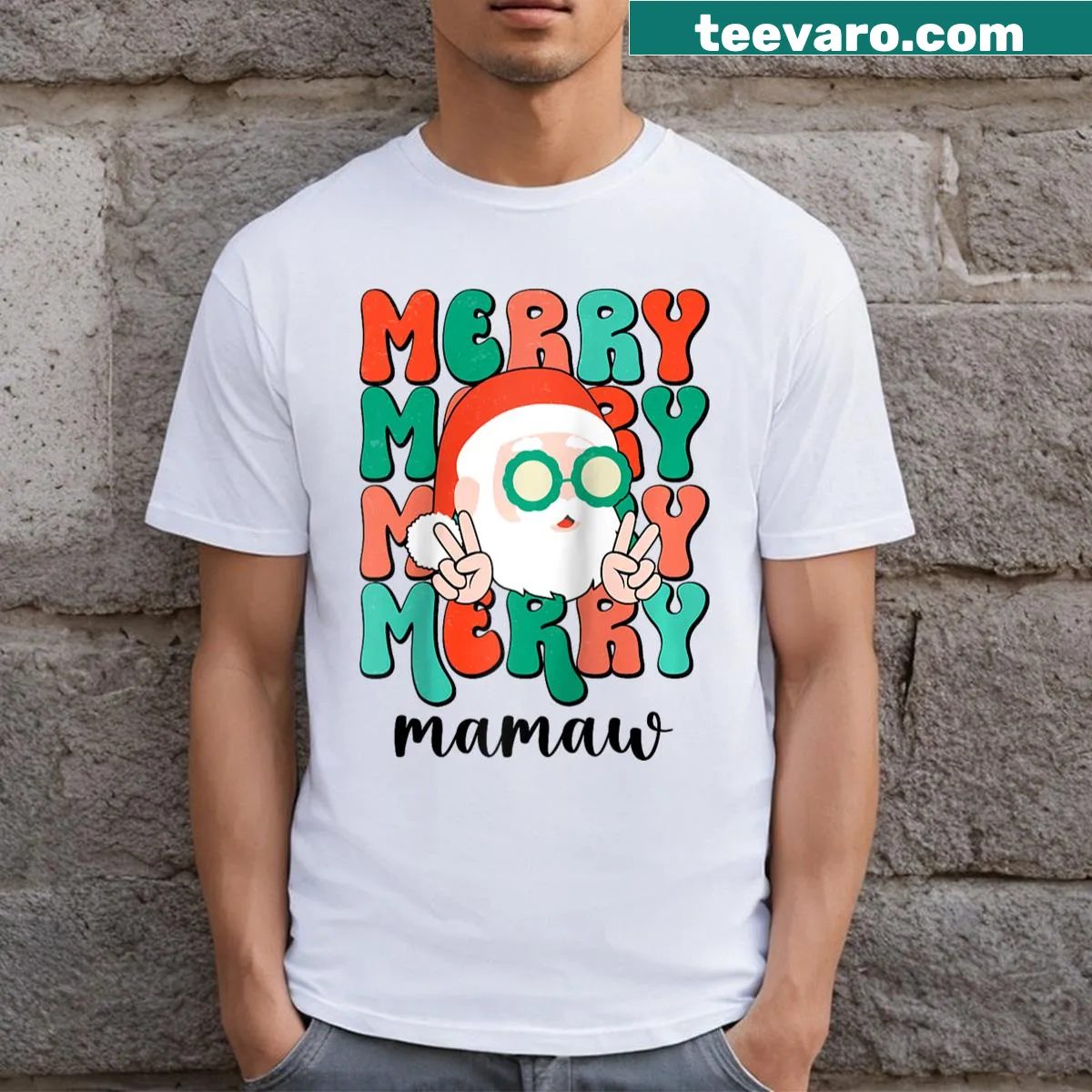 Wholesome text graphic Merry Mamaw for Christmas — on a men's t-shirt