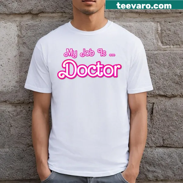 Retro t-shirt with 'My Job Is Doctor' text in pink