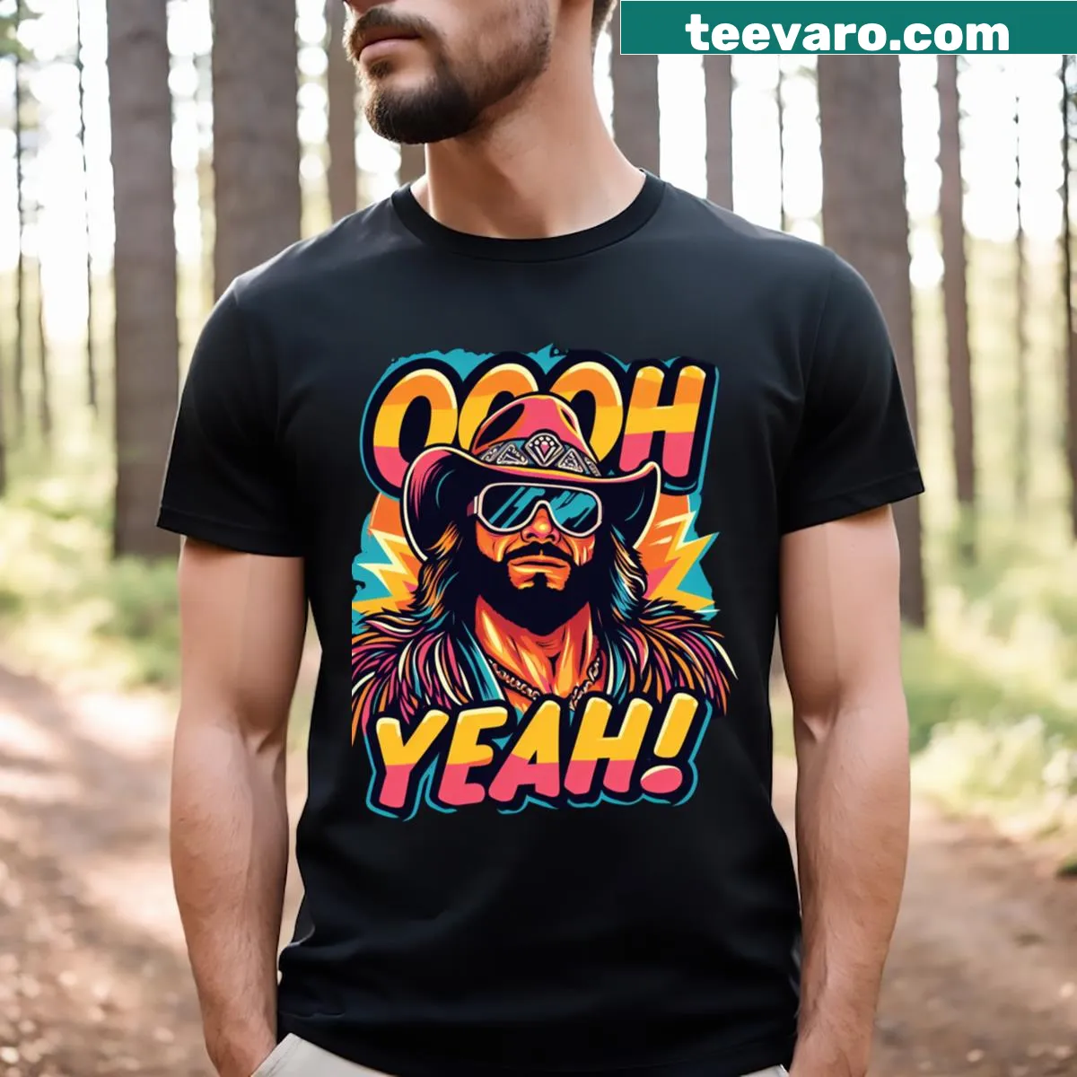 Nostalgic t-shirt featuring 'Ooh Yeah' for Macho Man Randy Savage — on a men's t-shirt