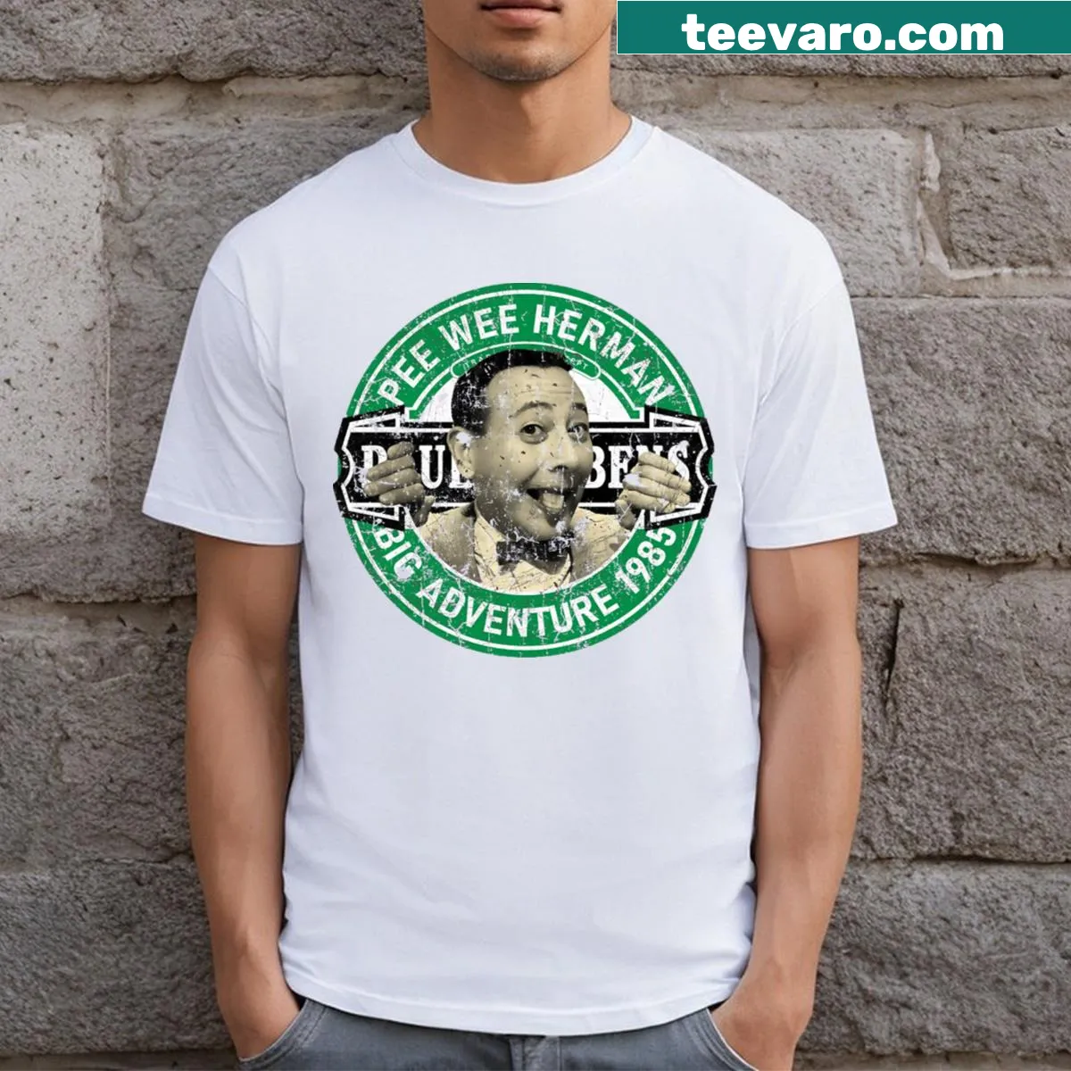 T-shirt featuring Pee Wee Herman from Big Adventure 1985 — on a men's t-shirt