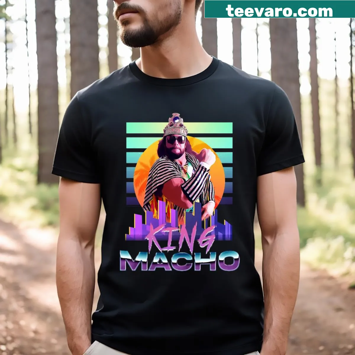 Retro t-shirt featuring a nostalgic King Macho graphic — on a men's t-shirt