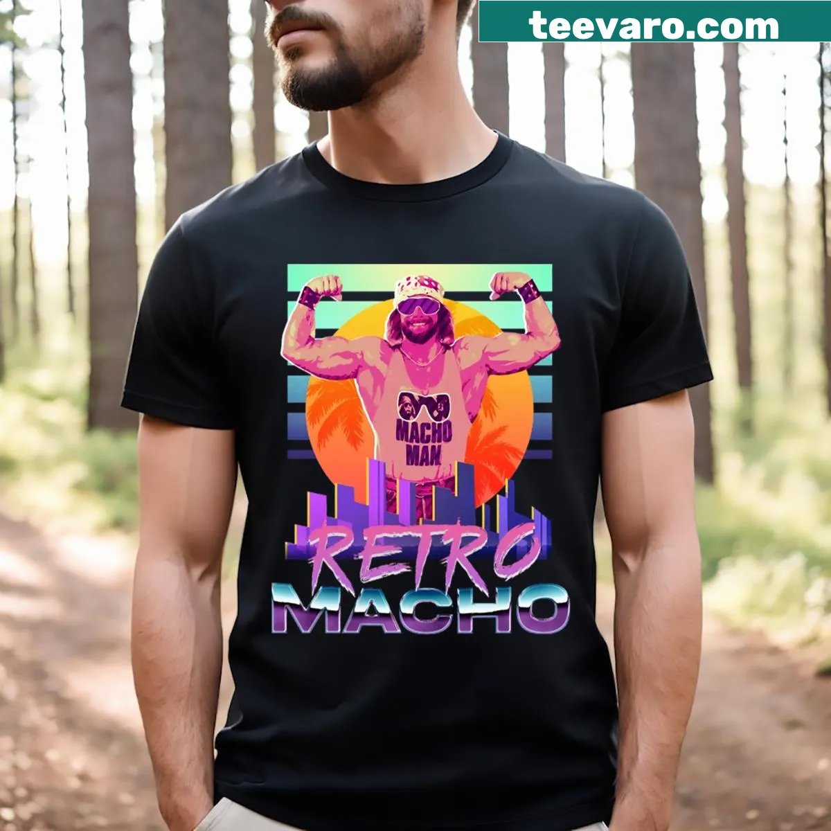 Nostalgic wrestling T-shirt with a Retro Macho design — on a men's t-shirt