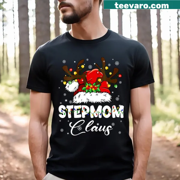 Festive reindeer with Santa hat and lights on stepmom v-neck t-shirt