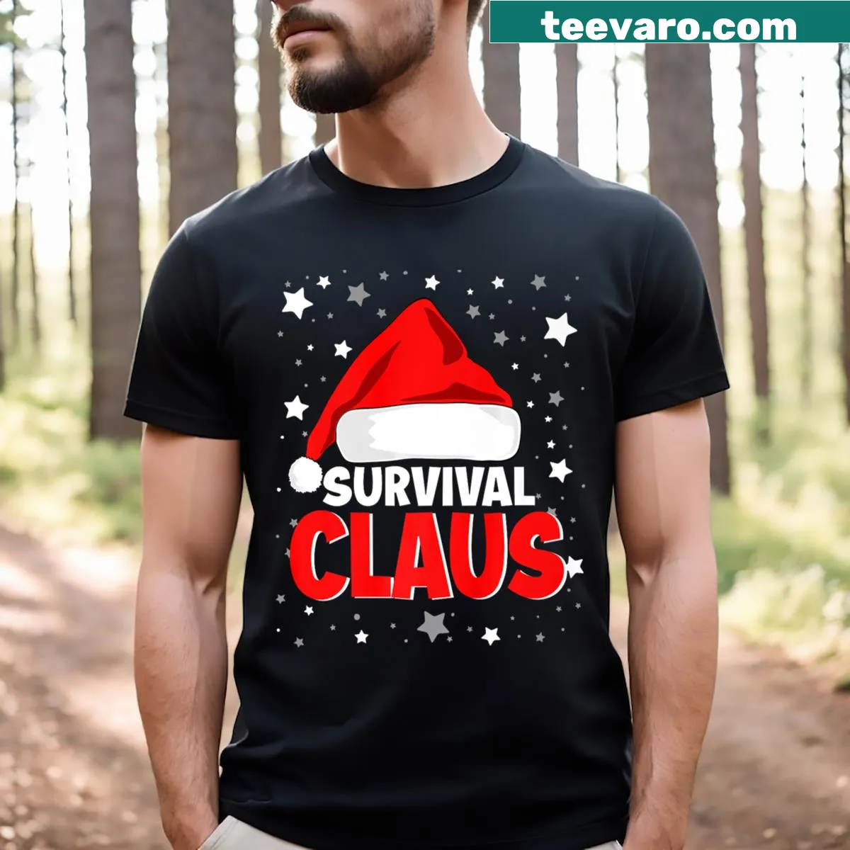 Whimsical Santa Claus illustration for Christmas family matching shirt — on a men's t-shirt