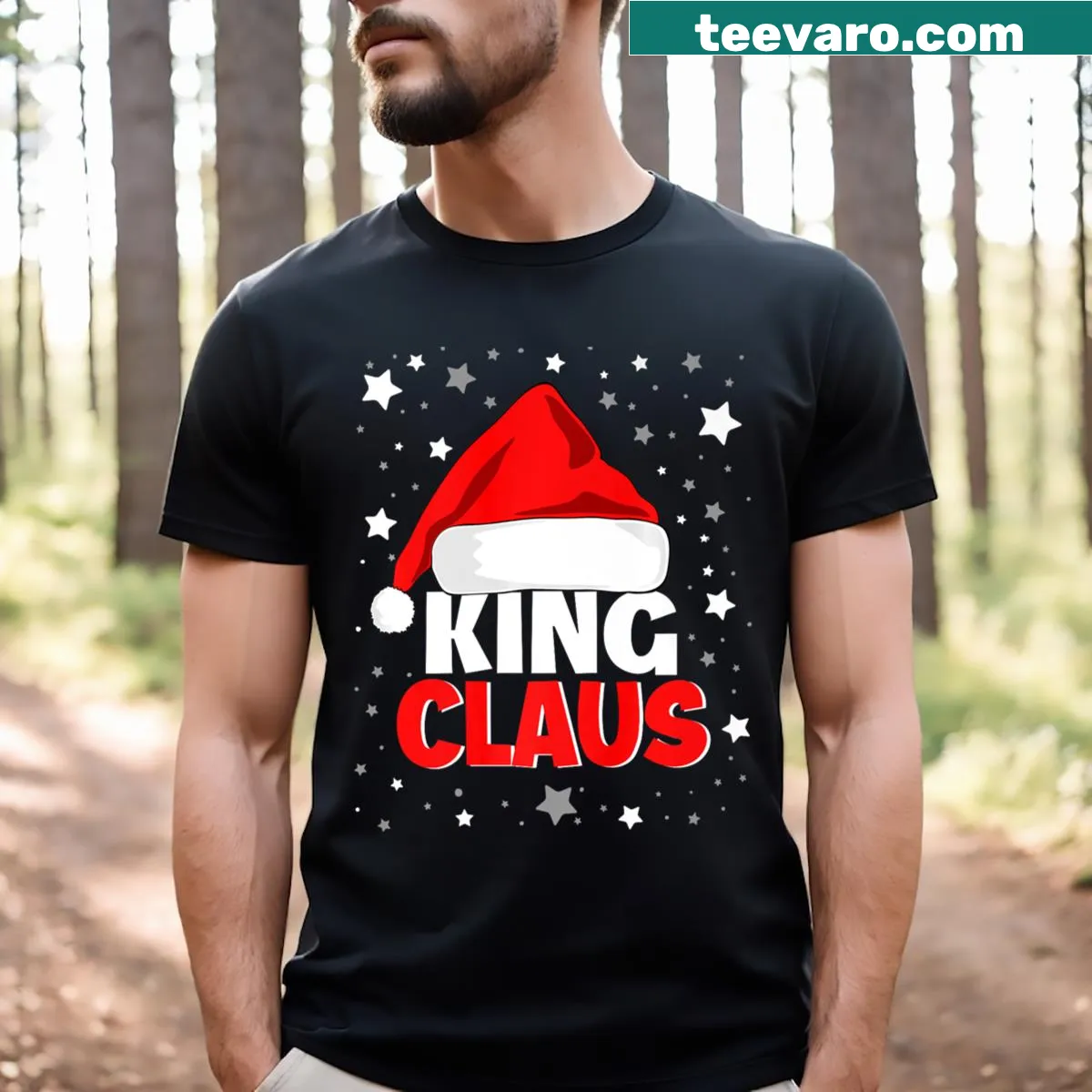 Regal Santa Claus graphic on a fun Christmas-themed t-shirt — on a men's t-shirt