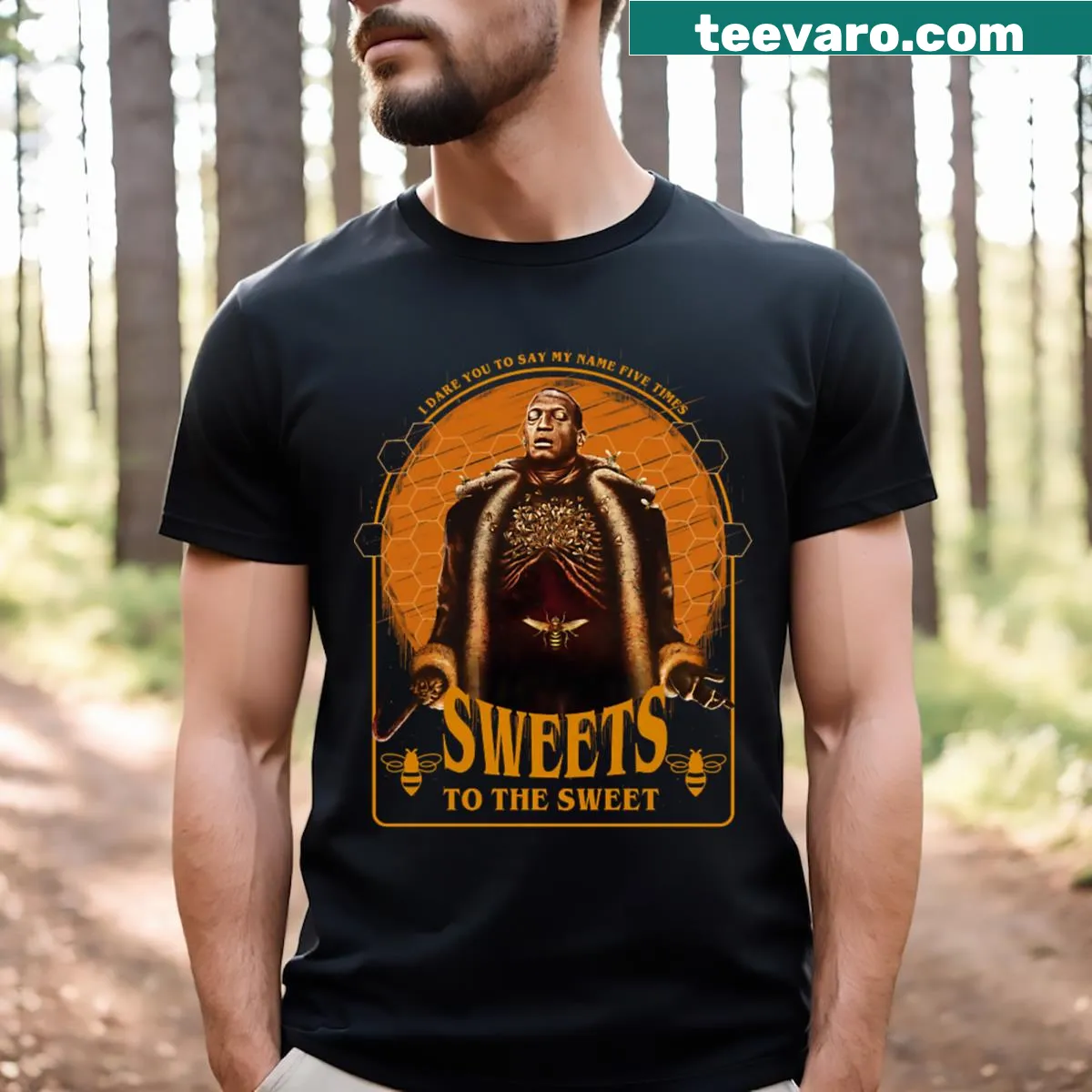 T-shirt featuring the phrase 'Sweets To The Sweet' in playful typography — on a men's t-shirt
