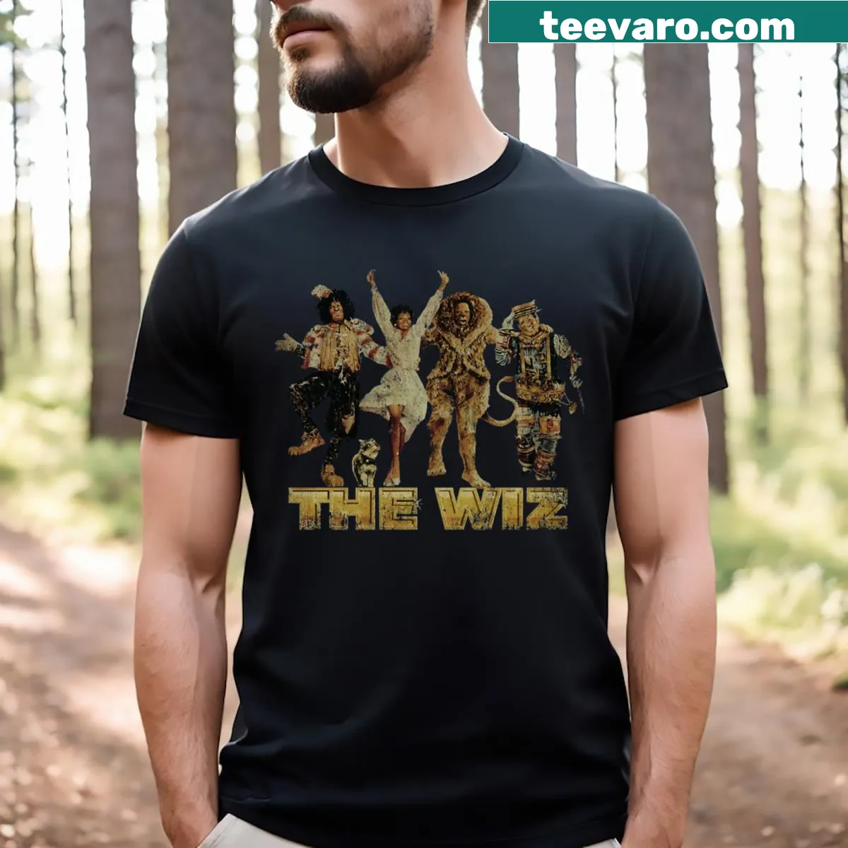 Illustrated T-shirt inspired by a classic fantasy film — on a men's t-shirt