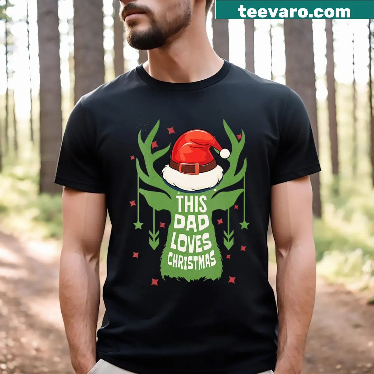 Family matching V-neck T-shirt for dads with Christmas-themed graphics — on a men's t-shirt