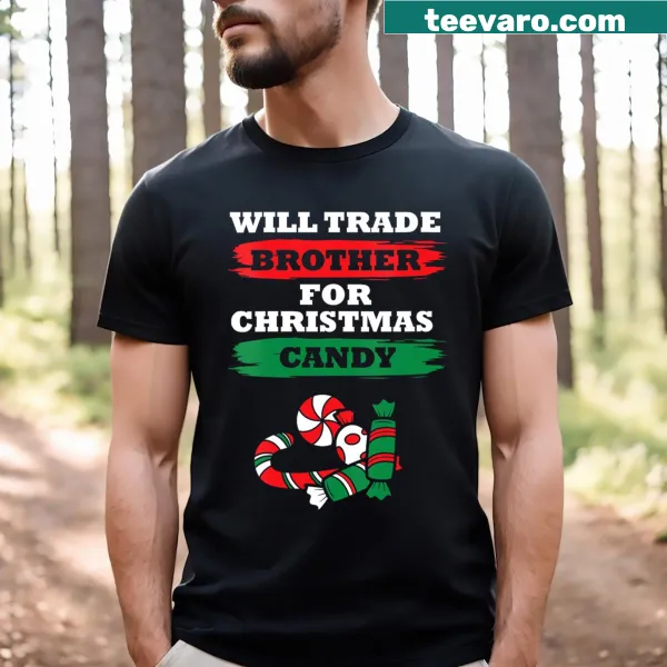 V-neck tee with funny Christmas candy trading quote