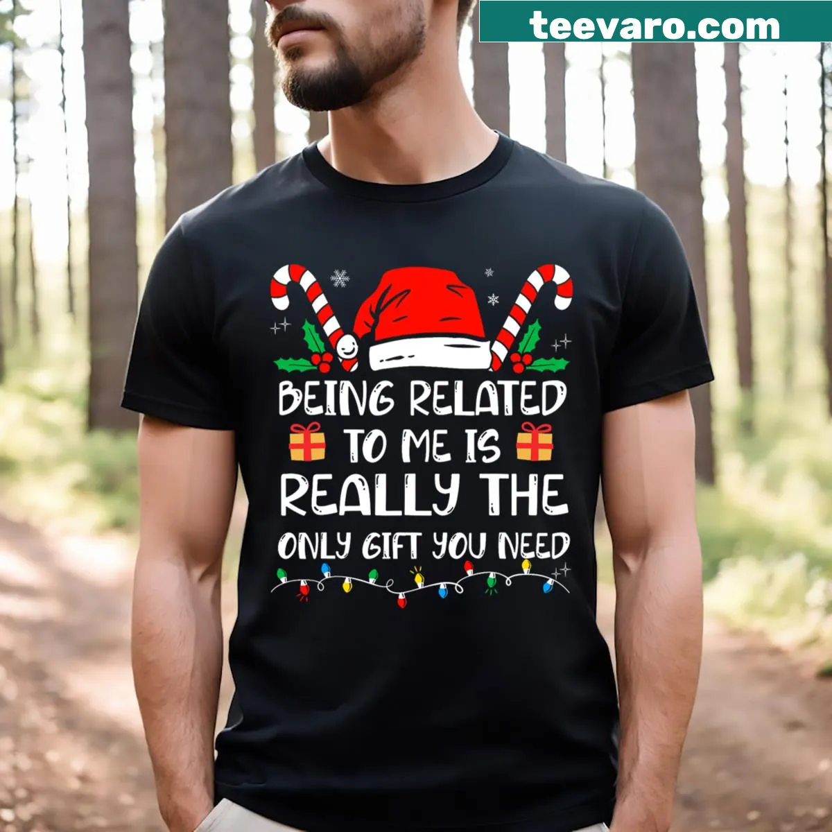 Whimsical holiday T-shirt about family connections. — on a men's t-shirt