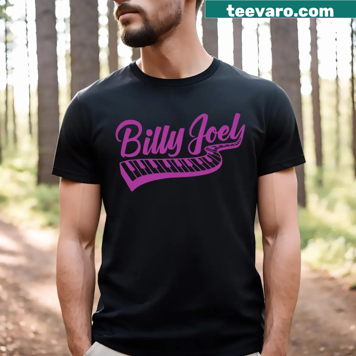 Billy Joel tribute t-shirt featuring piano keys design — on a men's t-shirt