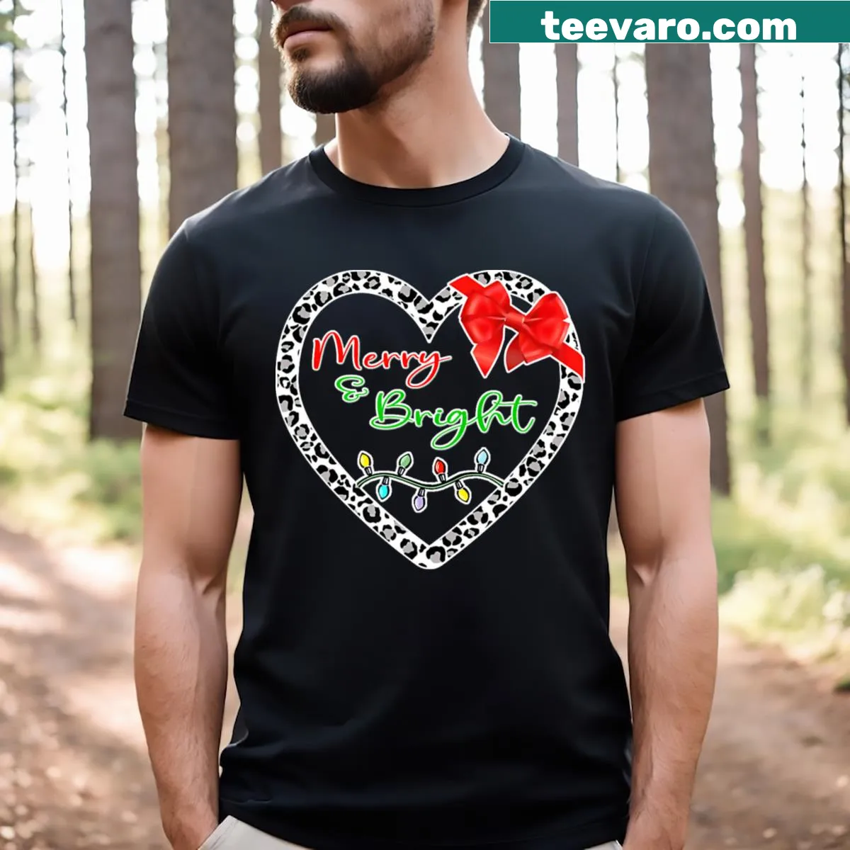 Cheerful typography T-shirt with 'Merry Bright' for the holiday season. — on a men's t-shirt