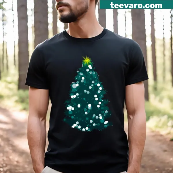Christmas tree with lights graphic on T-shirt