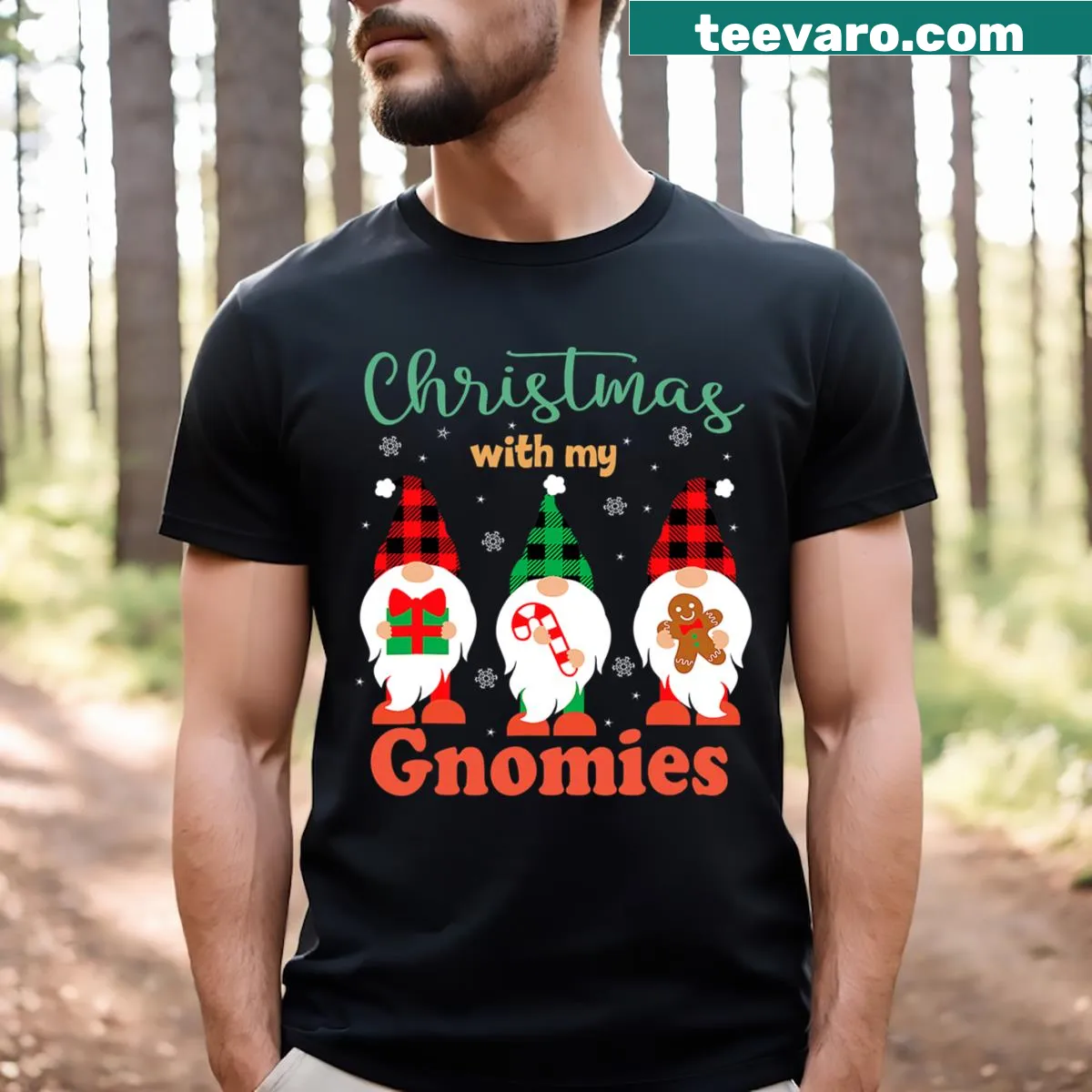 Matching family Christmas gnomes design on a T-shirt — on a men's t-shirt