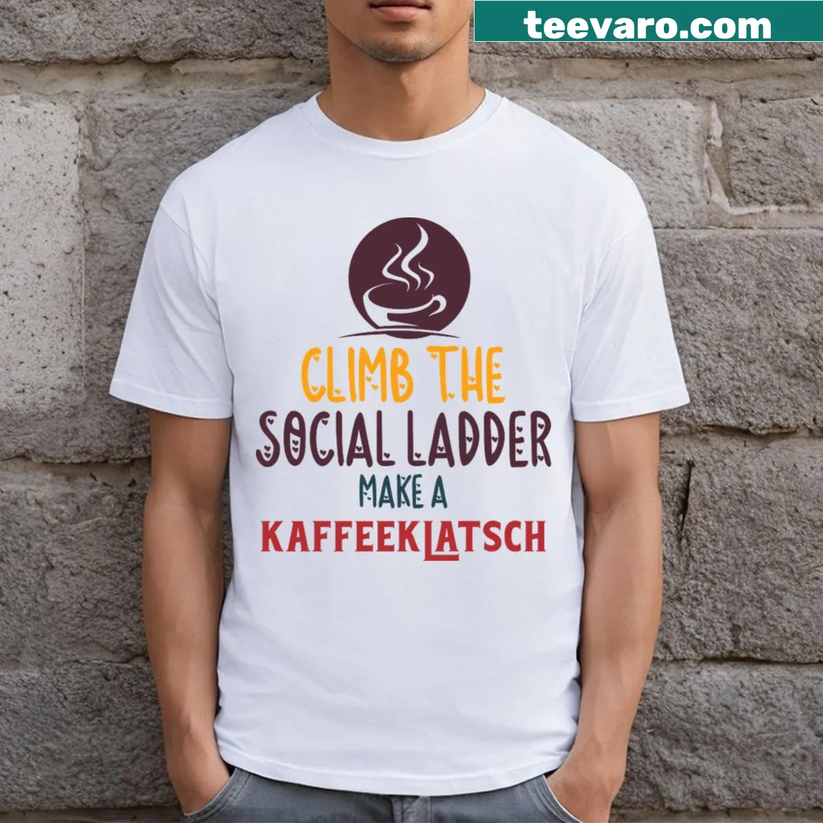 Typography design promoting coffee culture on a T-shirt — on a men's t-shirt