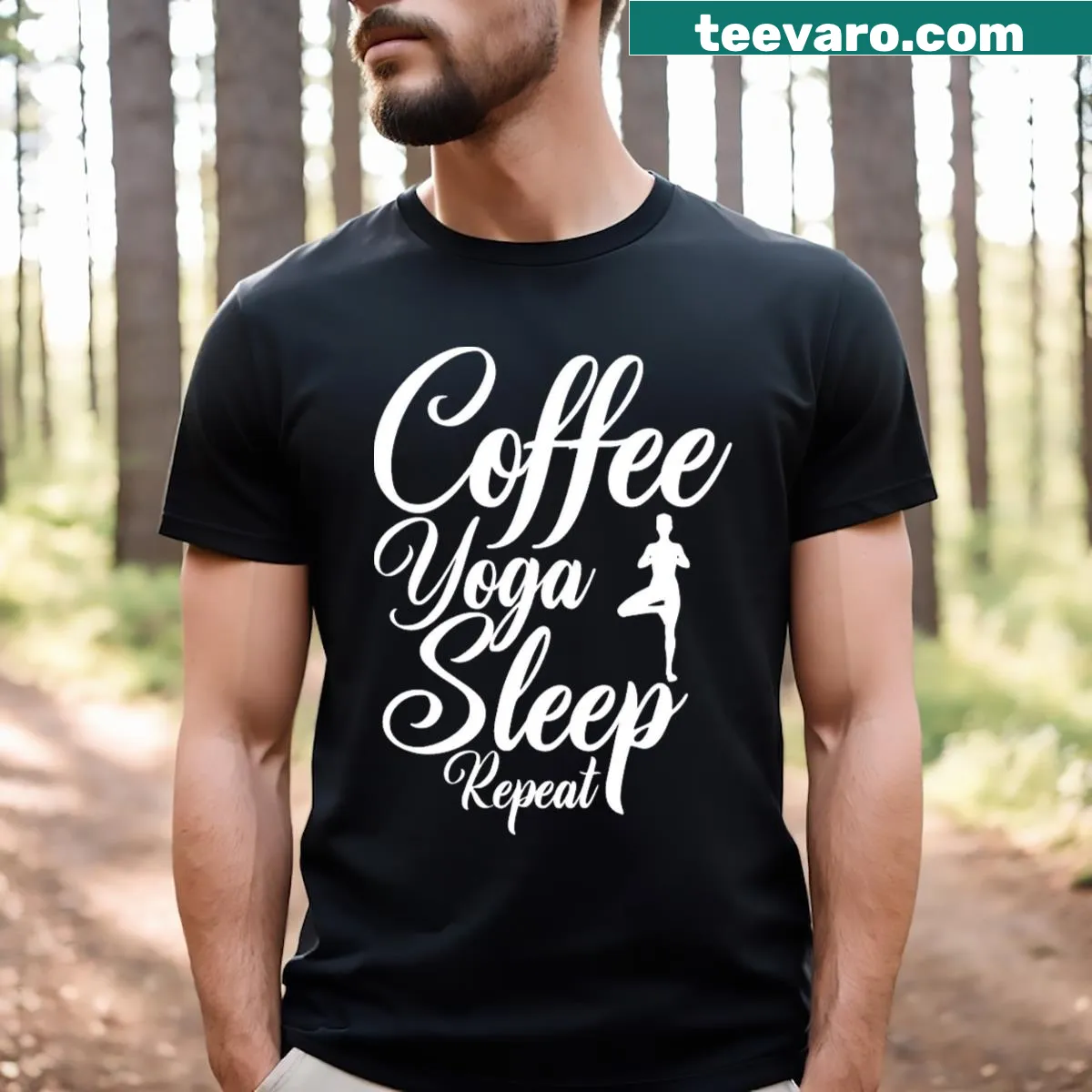 Playful coffee and fitness saying on a T-shirt — on a men's t-shirt
