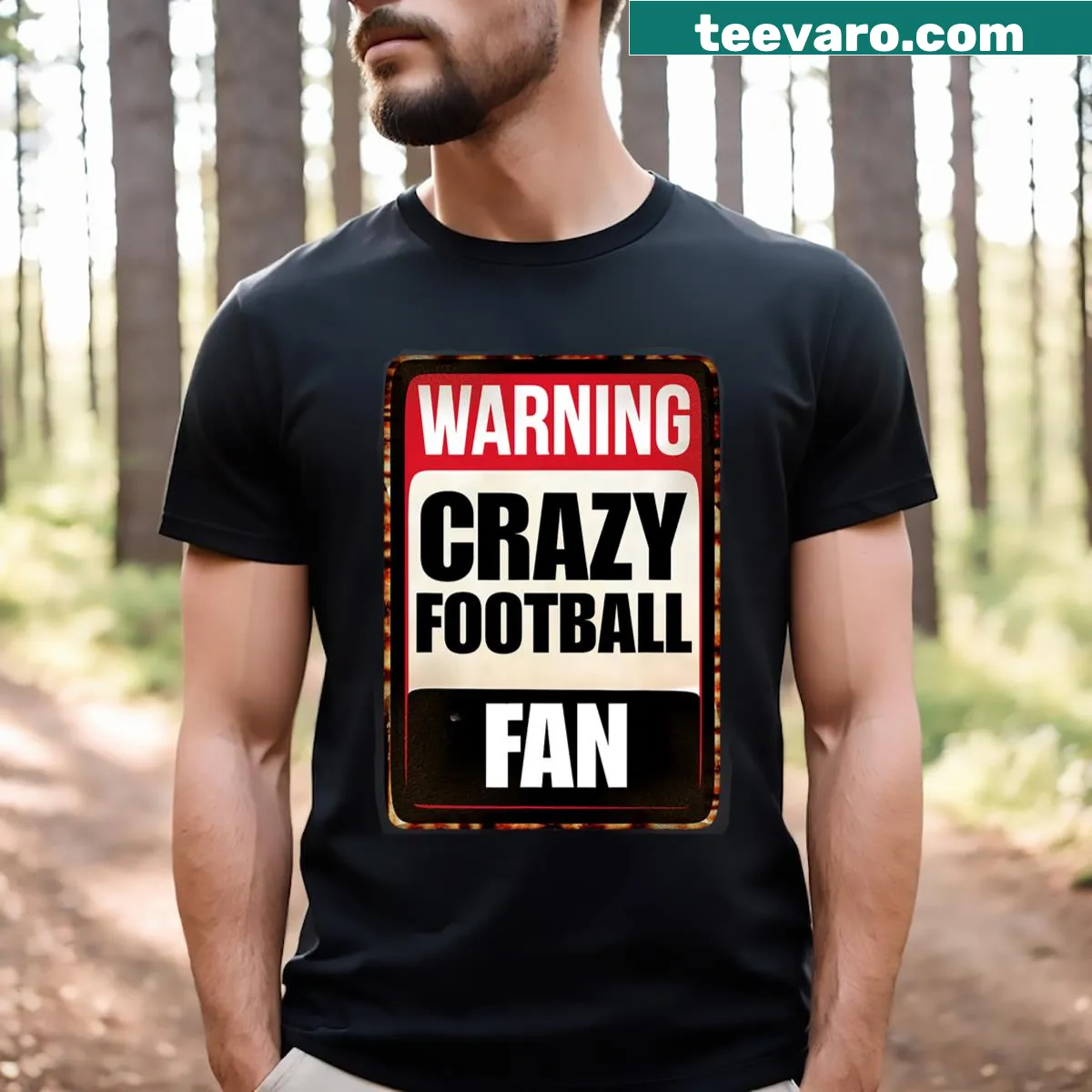 Funny football fan warning graphic t-shirt — on a men's t-shirt