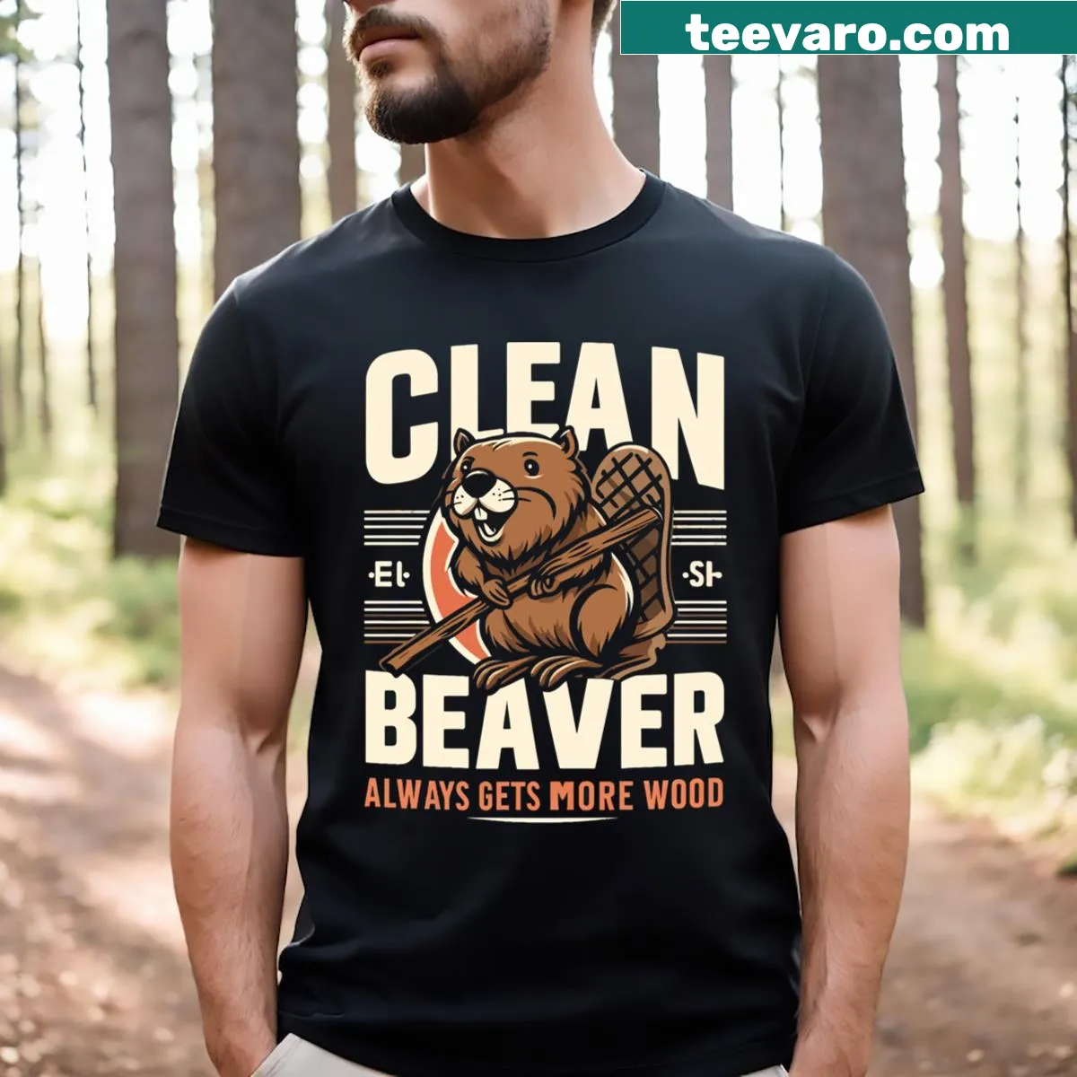 Cartoon beaver with funny text; humorous adult joke t-shirt — on a men's t-shirt