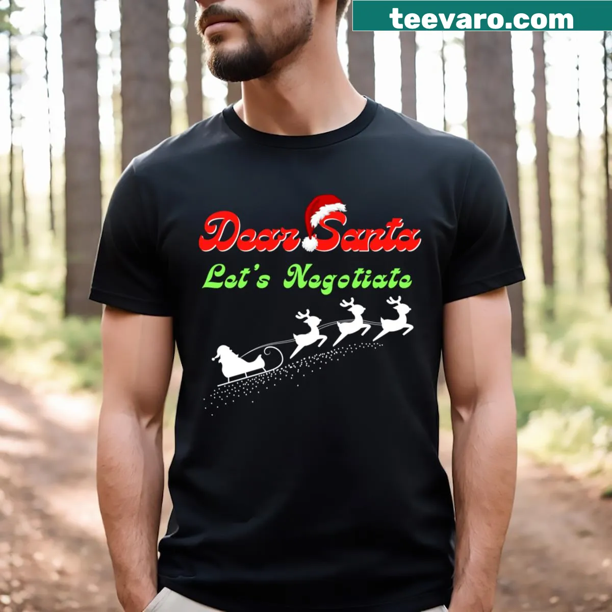 Family matching Christmas T-shirt with 'Let's Negotiate I Can Explain' text — on a men's t-shirt