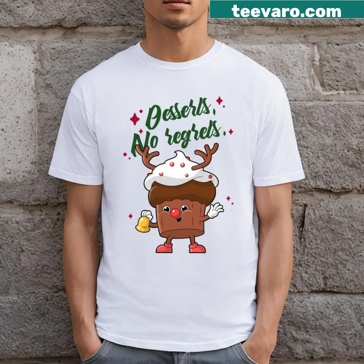 Funny Christmas T-shirt with dessert pun design — on a men's t-shirt
