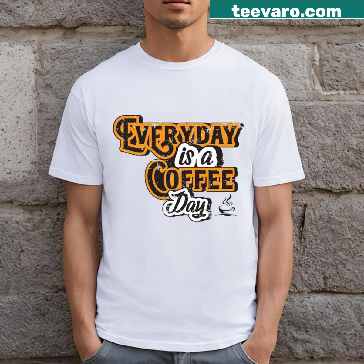 Stylish typography with 'Everyday Is A Coffee Day' on coffee-themed t-shirt. — on a men's t-shirt