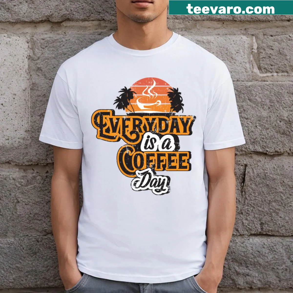 Sporty design featuring 'Everyday Is A Coffee Day' for latte lovers. — on a men's t-shirt