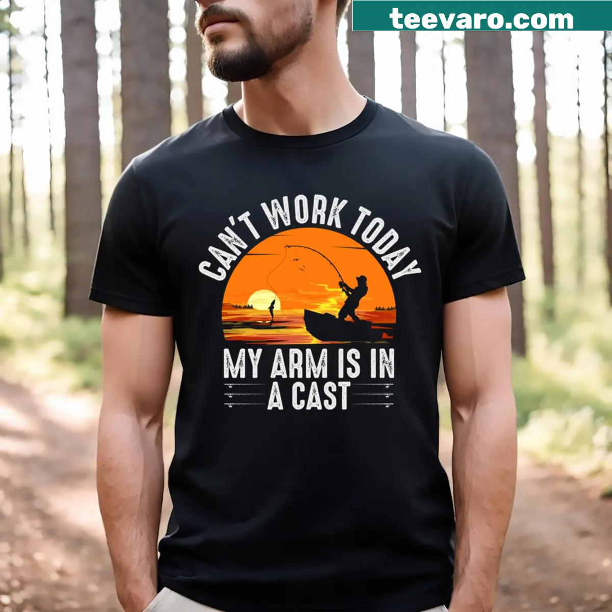 Funny text about a cast on a fishing T-shirt — on a men's t-shirt