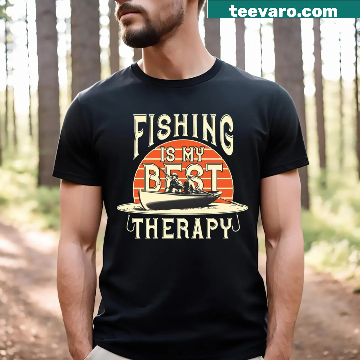 Active T-shirt with the saying about fishing therapy — on a men's t-shirt