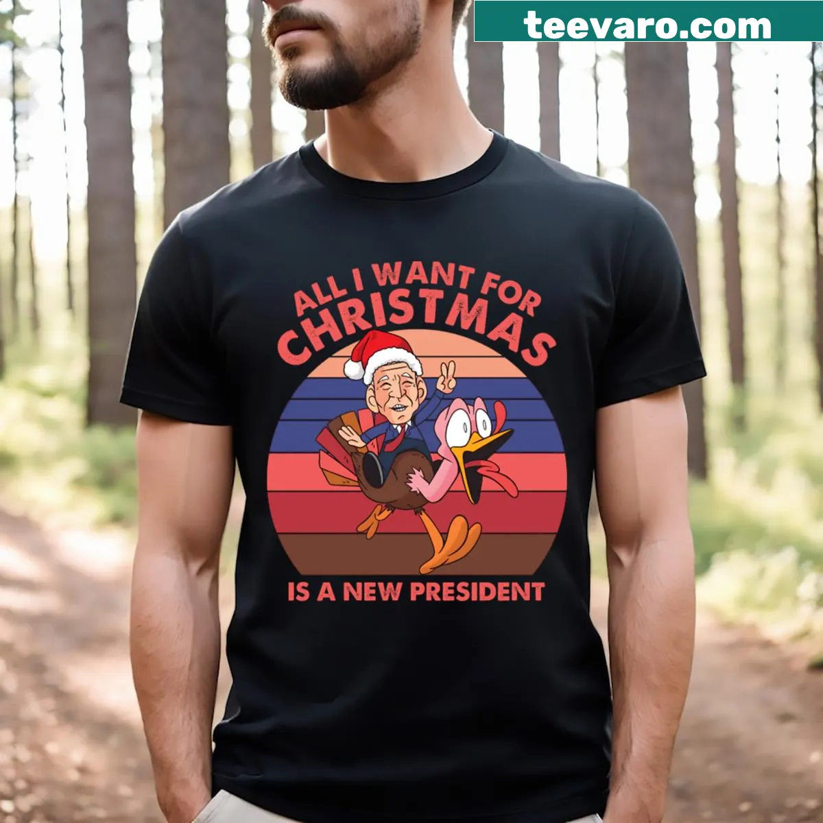 Funny text T-shirt saying 'All I Want For Christmas Is A New President.' — on a men's t-shirt