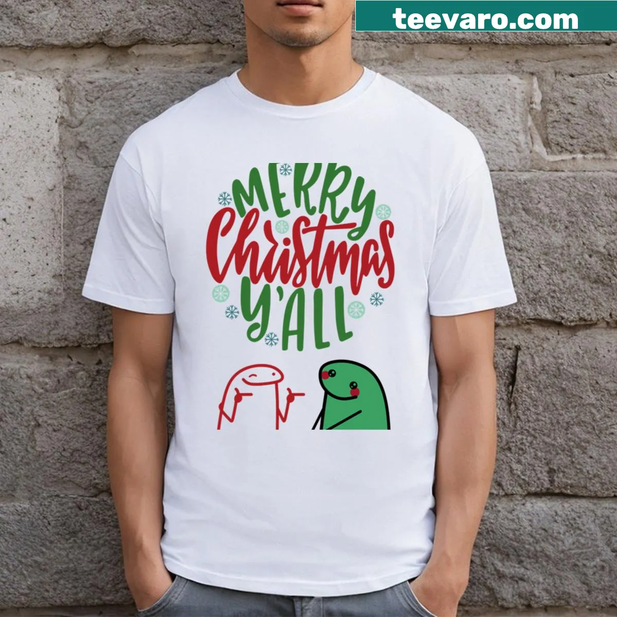 Humorous Christmas-themed graphic on a festive t-shirt. — on a men's t-shirt