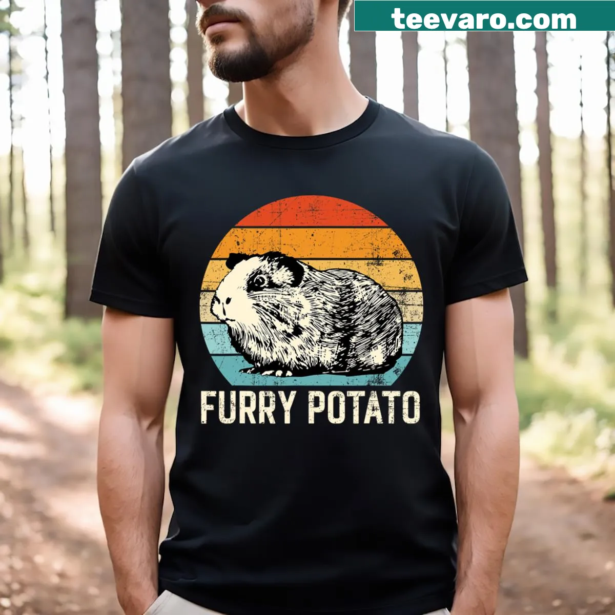 Funny T-shirt for guinea pig lovers featuring a cute furry potato graphic — on a men's t-shirt
