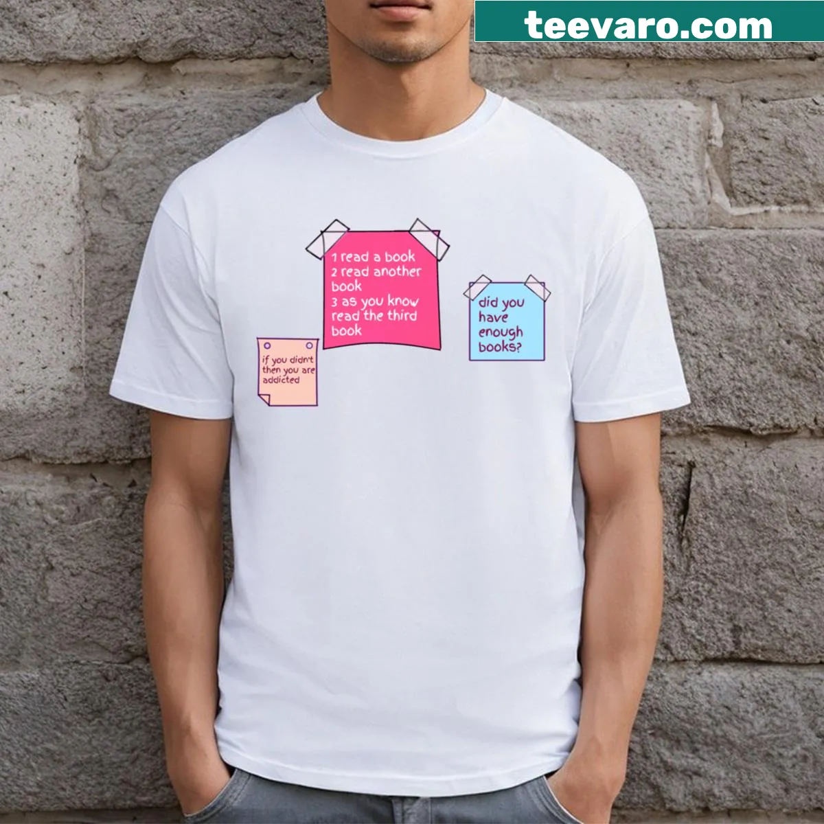 Humorous shirt for book lovers with witty text about reading. — on a men's t-shirt