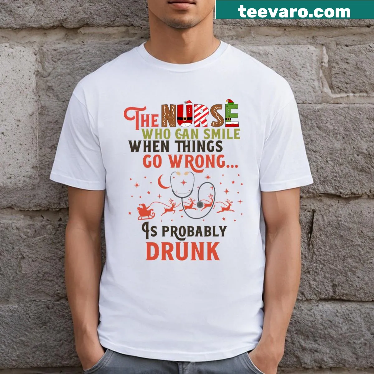 Funny nurse Christmas pun T-shirt with humorous quote — on a men's t-shirt
