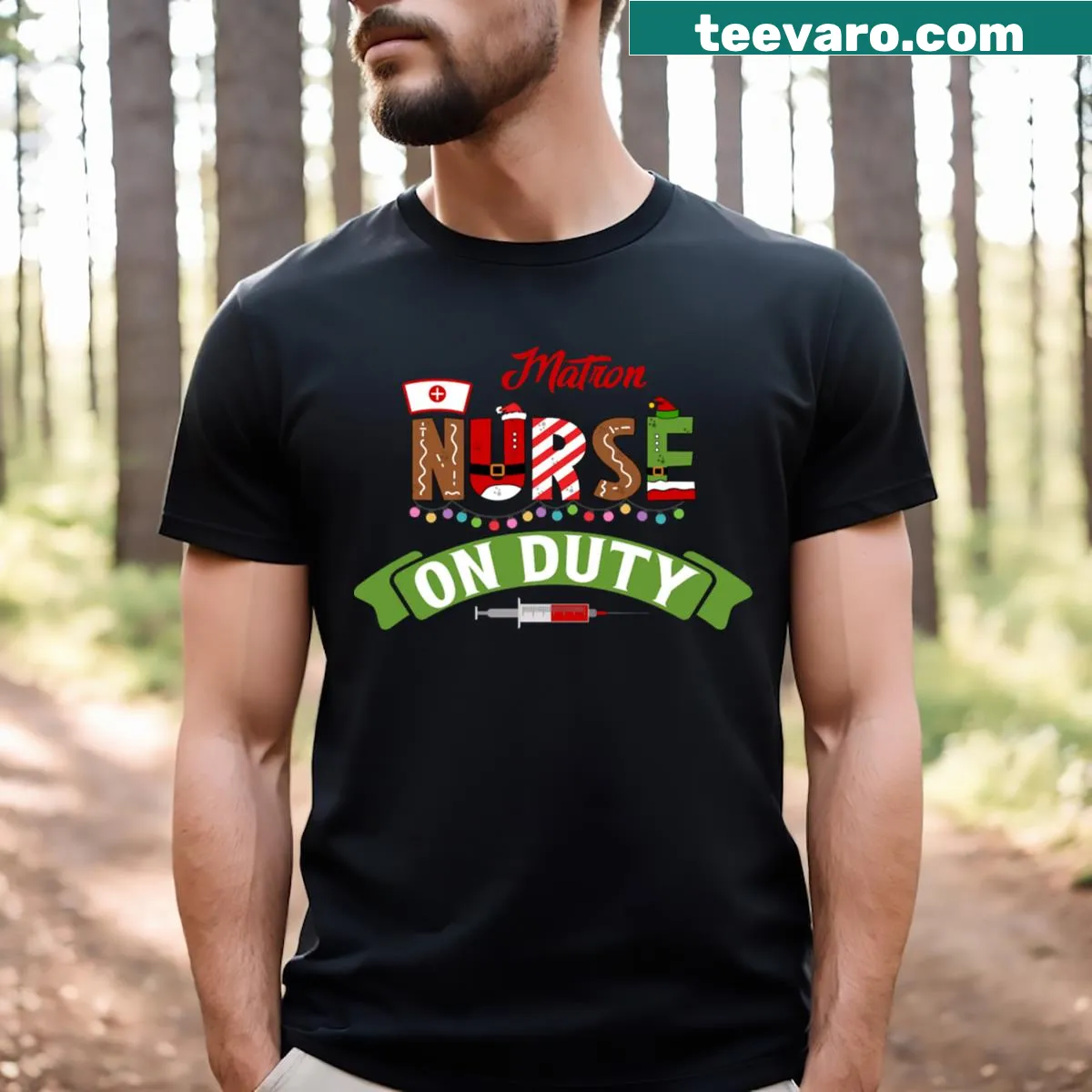 Funny matron nurse life Christmas pun t-shirt — on a men's t-shirt